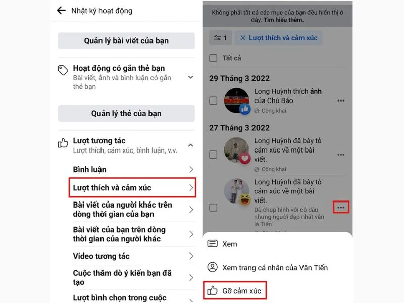 Thao tác Gỡ cảm xúc