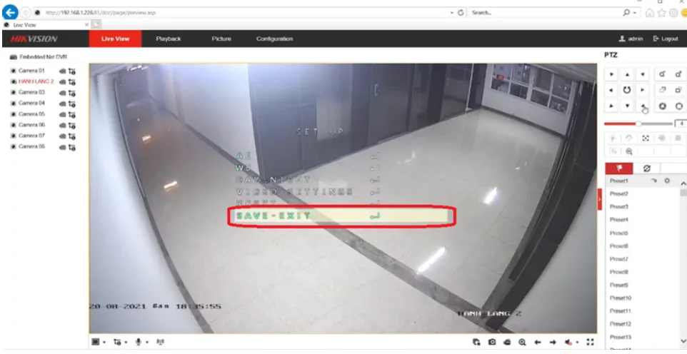 Thao tác lưu lại cấu hình và thoát khỏi phần điều chỉnh đầu ghi