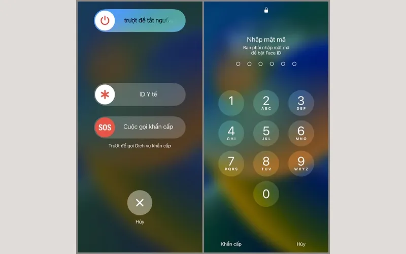 Thao tác nhấn giữ nút sườn để tạm thời tắt Face ID