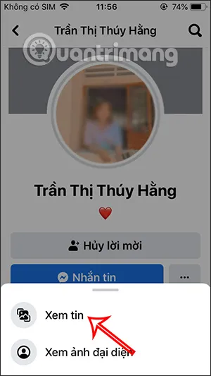 Thao tác nhấn vào ảnh đại diện để xem Story hoặc Tin nổi bật