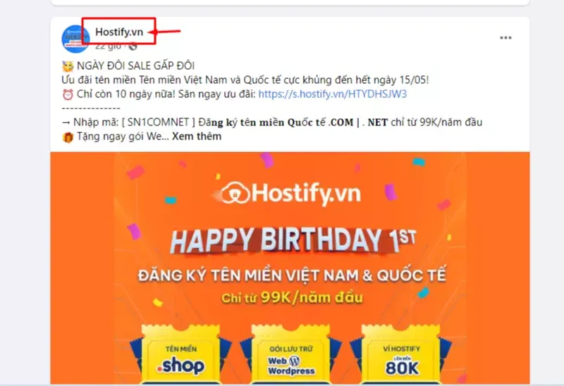 Thao tác nhấp chuột vào tên Fanpage để lấy URL trên máy tính