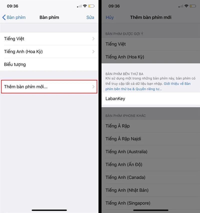 Thao tác Thêm bàn phím mới từ bên thứ ba trên điện thoại iPhone