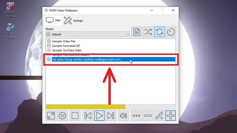 Thao tác thêm video đã chọn vào danh sách phát (Add to playlist) của PUSH Video Wallpaper