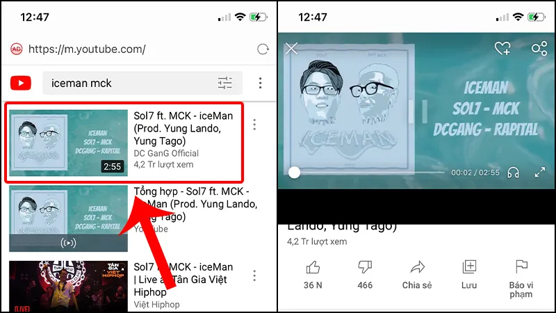 Thao tác vuốt nhẹ để thu nhỏ video đang phát trong UC Browser