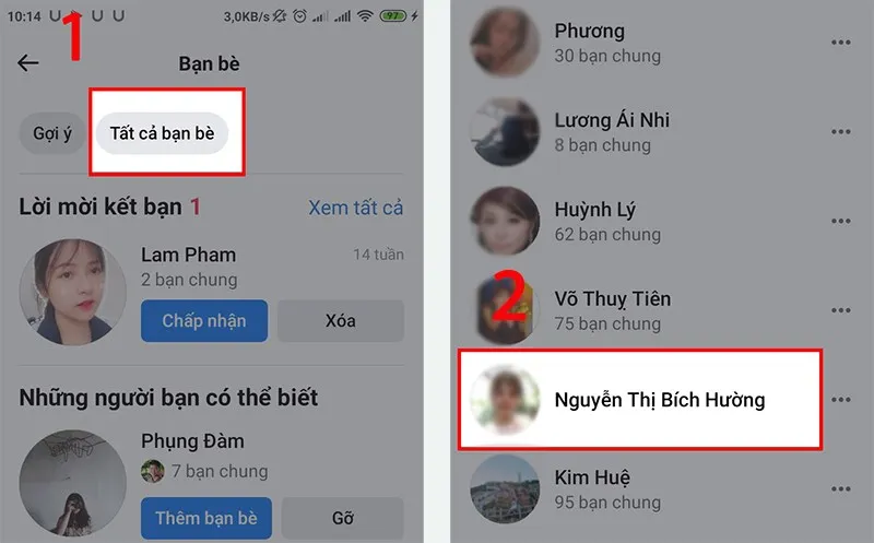 Thao tác xem tất cả bạn bè trong danh sách bạn bè hiện có của người dùng trên Facebook