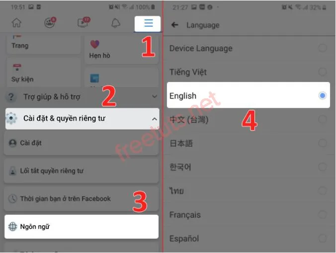 Thay đổi ngôn ngữ Facebook sang Tiếng Anh
