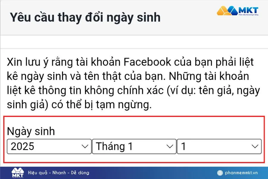 Thay đổi thông tin năm sinh