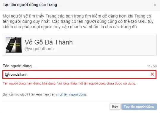 thay đổi url cho fanpage