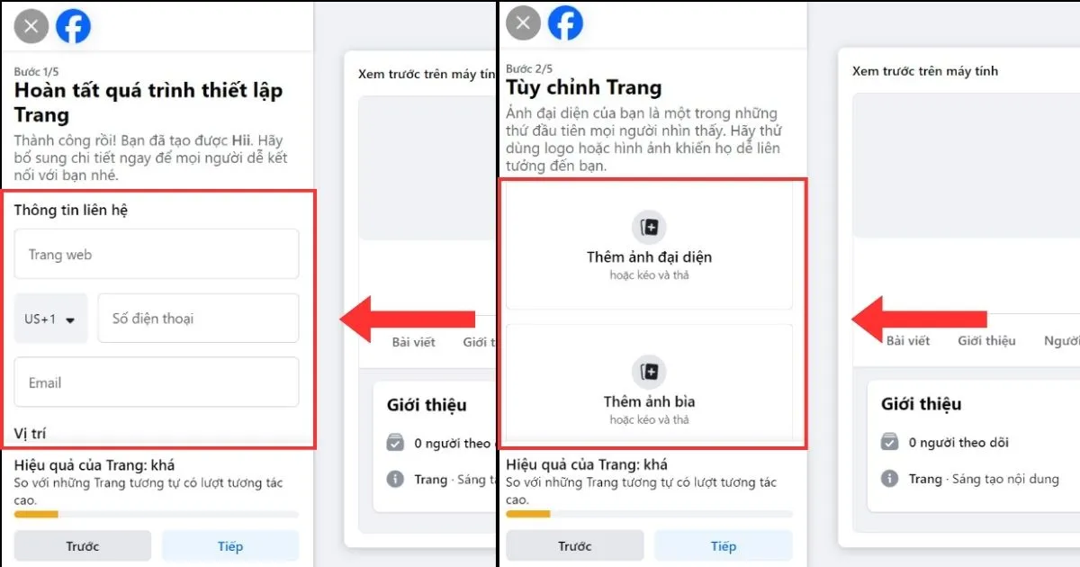 Thêm ảnh và thông tin liên hệ chi tiết khi tạo Page Facebook