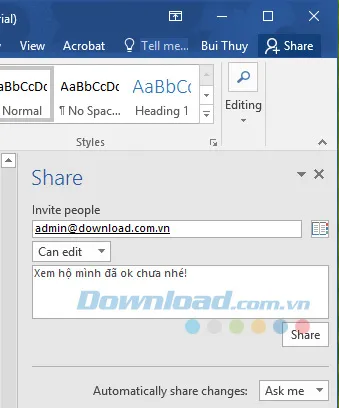 Thêm email để chia sẻ