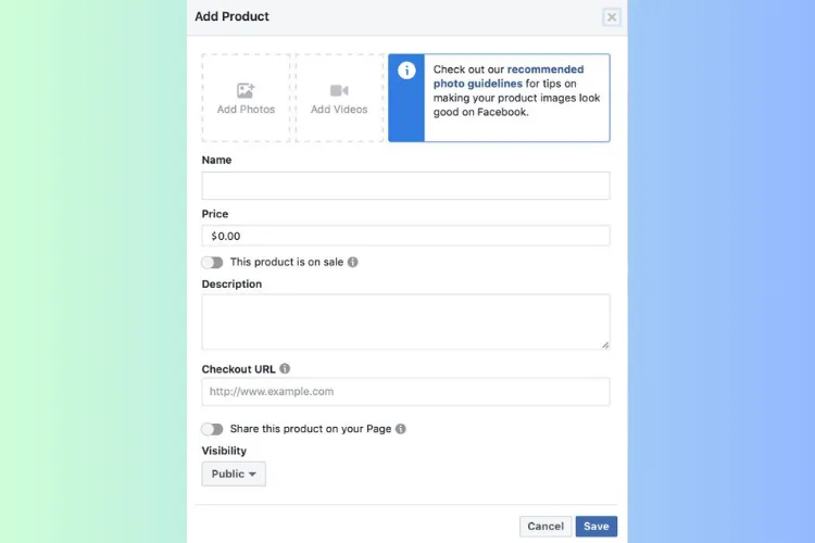Thêm hình ảnh, mô tả, và giá niêm yết là quy trình cơ bản để quản lý sản phẩm trên Cửa hàng Facebook khi học cách tạo page bán hàng facebook
