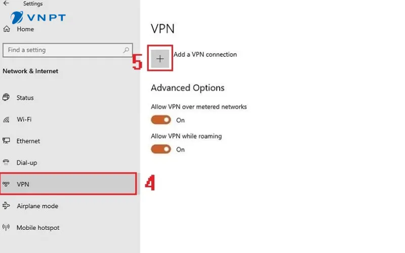 Thêm kết nối VPN mới trong phần cài đặt trên máy tính xách tay