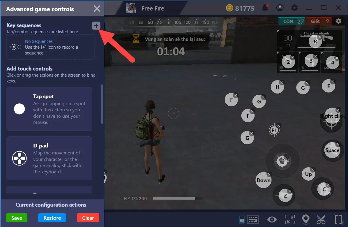 Thêm một Key sequence mới để tạo combo hành động