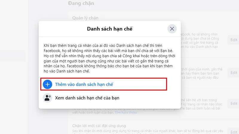 Thêm người dùng vào danh sách hạn chế trên máy tính