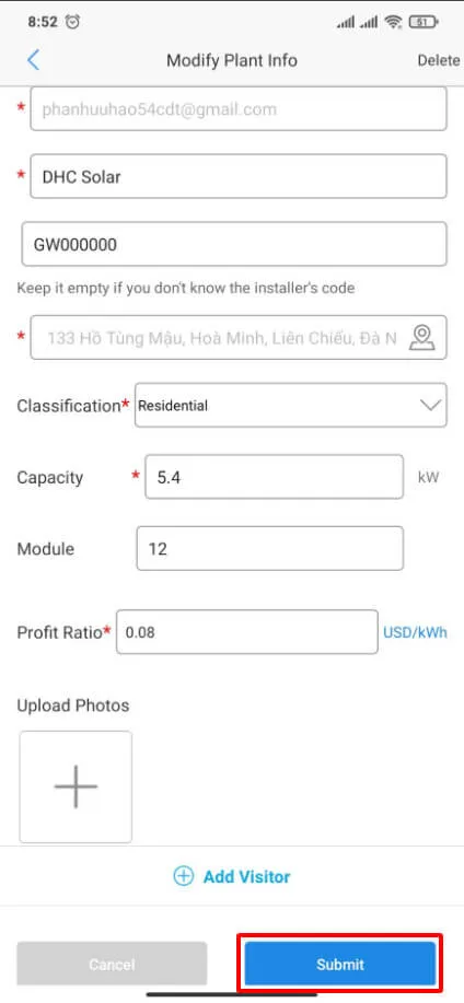 Thêm Thông tin dự án mới
