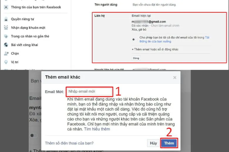 Thêm thông tin liên hệ khôi phục mới trên máy tính