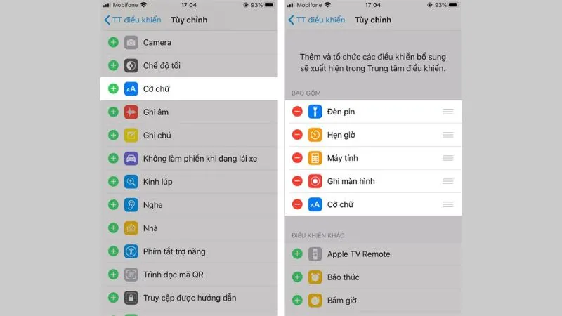 Thêm tính năng Cỡ chữ vào Control Center iPhone