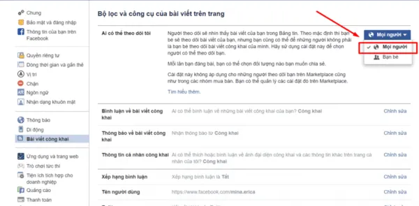 Thiết lập Ai có thể xem các bài viết của bạn trong tương lai sang Mọi người