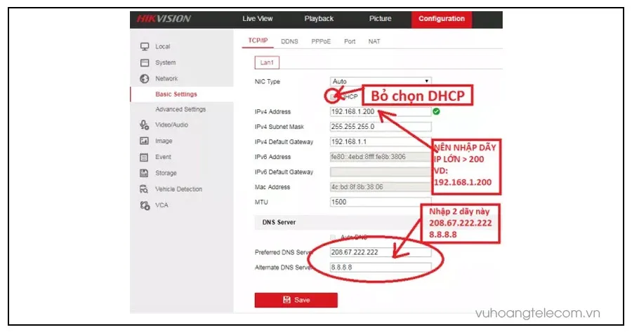 Thiết lập cấu hình mạng khi cài đặt đầu ghi camera Hikvision