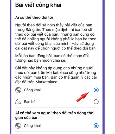 Thiết lập chế độ Công Khai cho mục Ai có thể theo dõi tôi, hoàn tất cách đặt theo dõi trên facebook