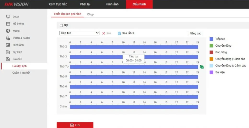Thiết lập lịch ghi hình cho camera ip hikvision