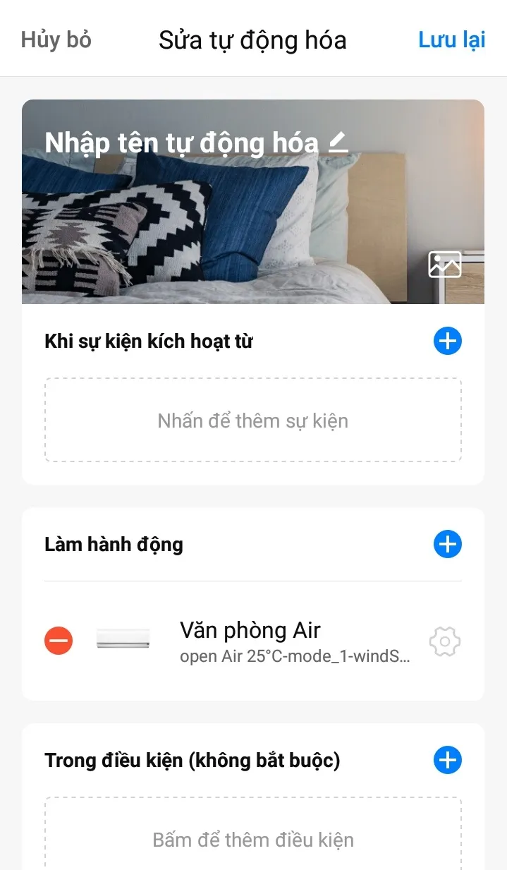 Thiết lập nhiệt độ và tốc độ gió cụ thể cho hành động tự động