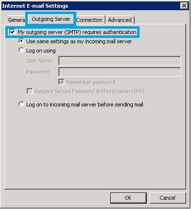 Thiết lập Outgoing Server yêu cầu xác thực trong quá trình cấu hình Outlook 2010