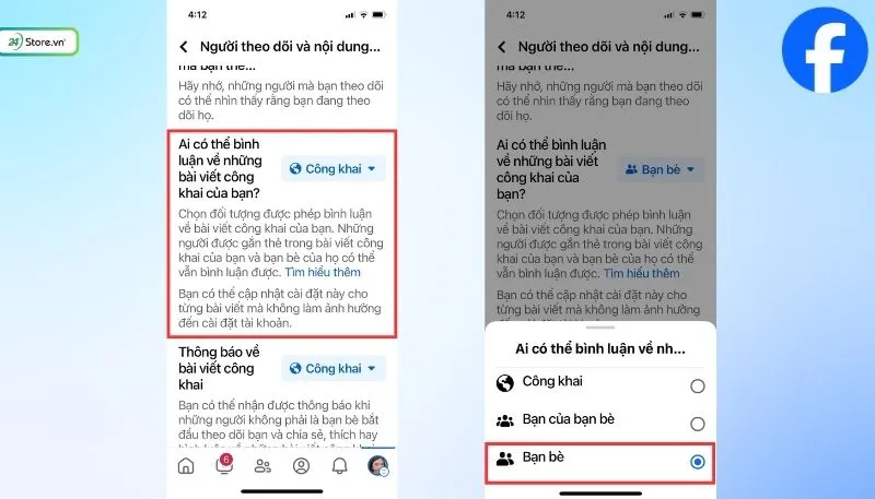 Thiết lập quyền bình luận trong mục người theo dõi