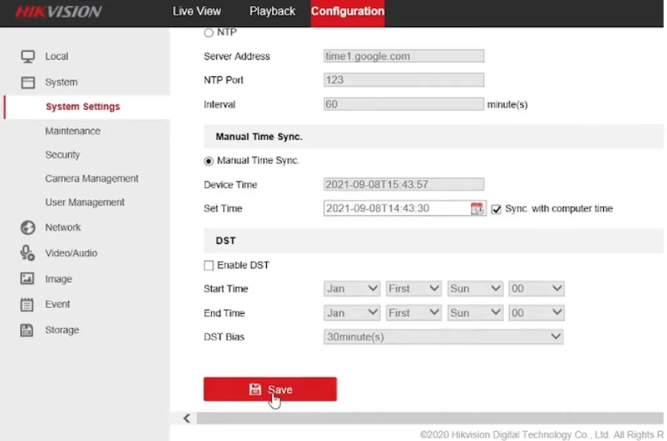 Thiết lập thời gian cho camera ip hikvision