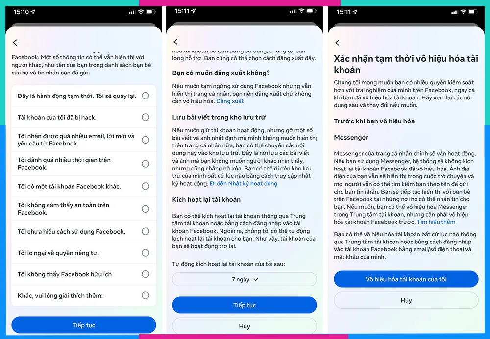 Thiết lập thời gian tự động kích hoạt lại là một phần quan trọng của quy trình cách khóa trang facebook tạm thời
