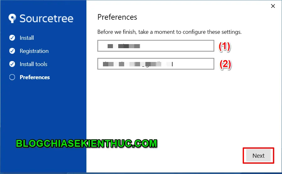Thiết lập thông tin người dùng với Username và Email trên SourceTree