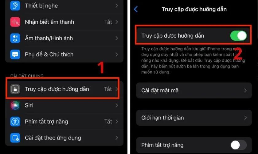 Thiết lập tính năng Truy cập được hướng dẫn trong mục Trợ năng