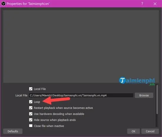 Thiết lập tùy chọn phát lặp lại (Loop) cho Media Source