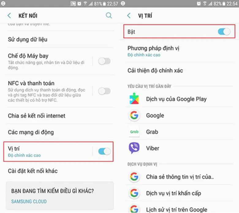 Thiết lập tùy chọn Vị trí và độ chính xác cao khi sử dụng Find My Device
