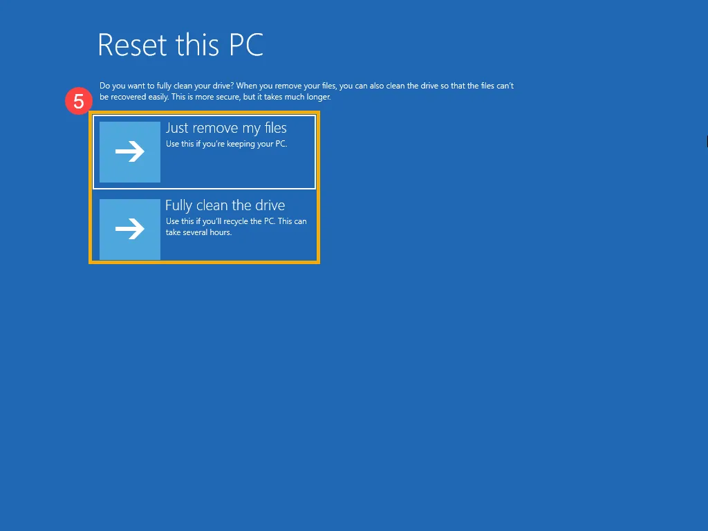 Thiết lập tùy chọn xóa dữ liệu (nhanh hay sâu) khi Reset qua WinRE
