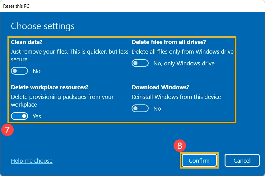 Thiết lập tùy chọn xóa dữ liệu (nhanh hay sâu) khi Reset Windows 11