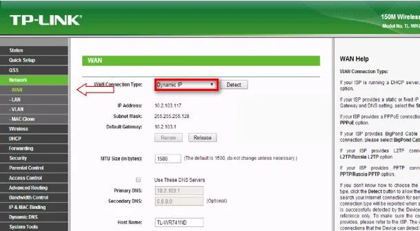 Thiết lập WAN Connection Type sang Dynamic IP khi cài đặt WiFi bằng điện thoại