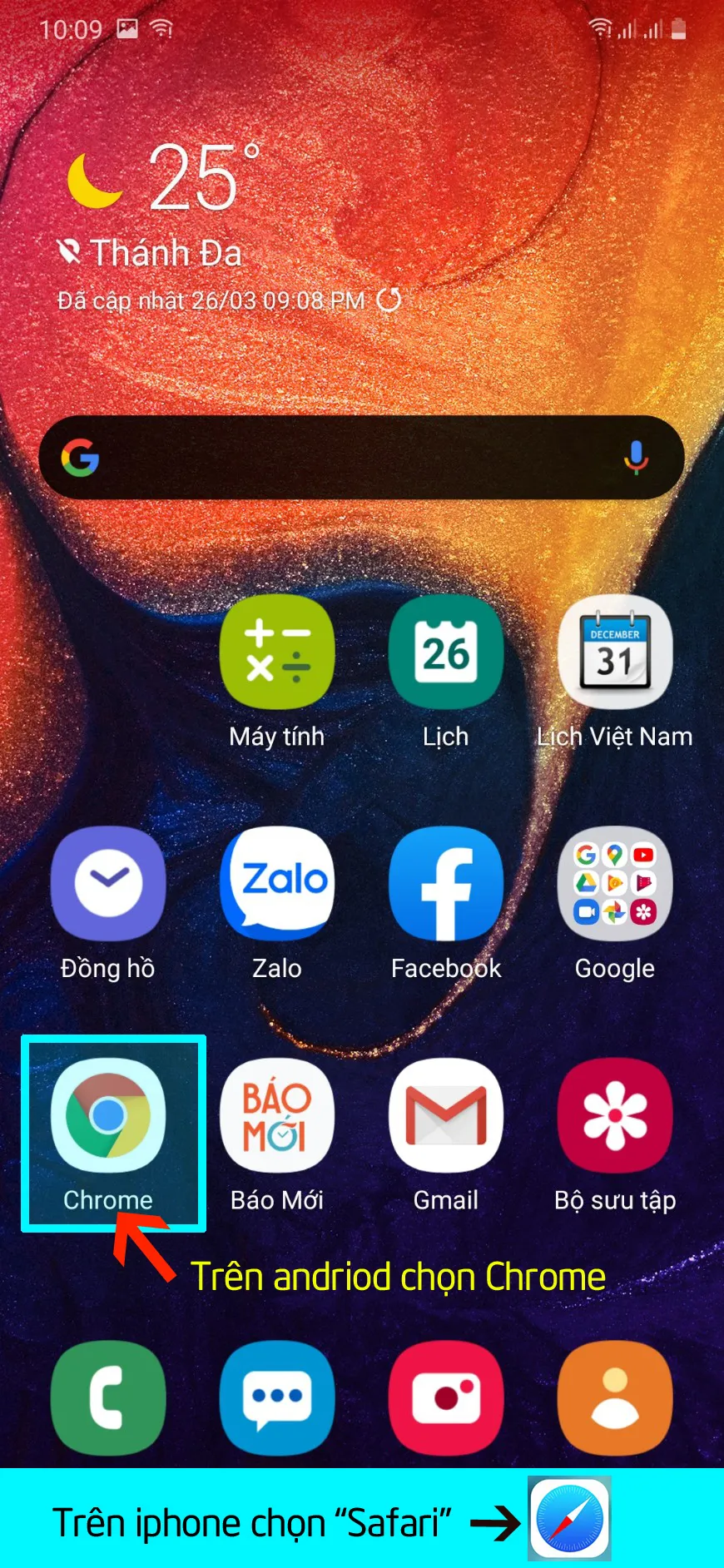 Thoát ra ngoài và mở trình duyệt Internet trên điện thoại