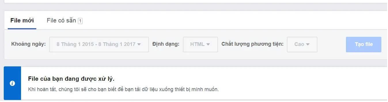 Thông báo đang xử lý file