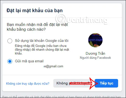 Thông báo đặt lại email