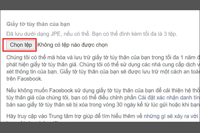Thông báo điều khoản xác nhận danh tính của Facebook