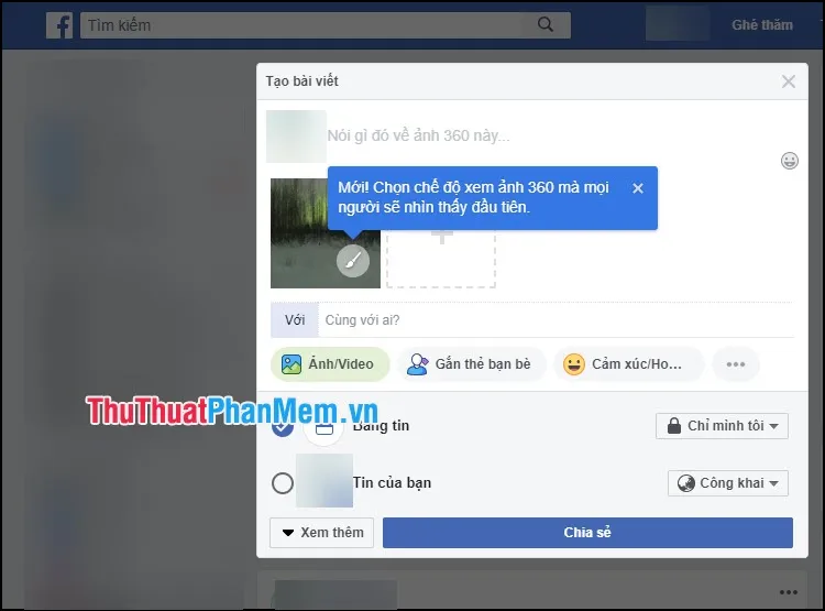 Thông báo Facebook xác nhận ảnh đang được tải ở chế độ 360 độ