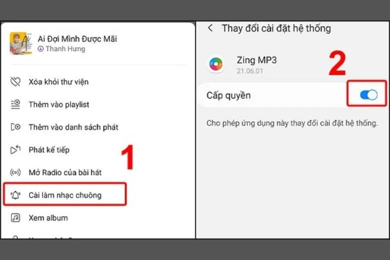 Thông báo hoàn tất cài đặt nhạc chuông từ Zing MP3