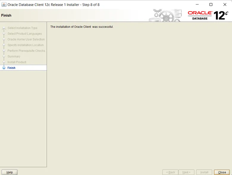 Thông báo hoàn tất thành công quá trình cài đặt Oracle Client