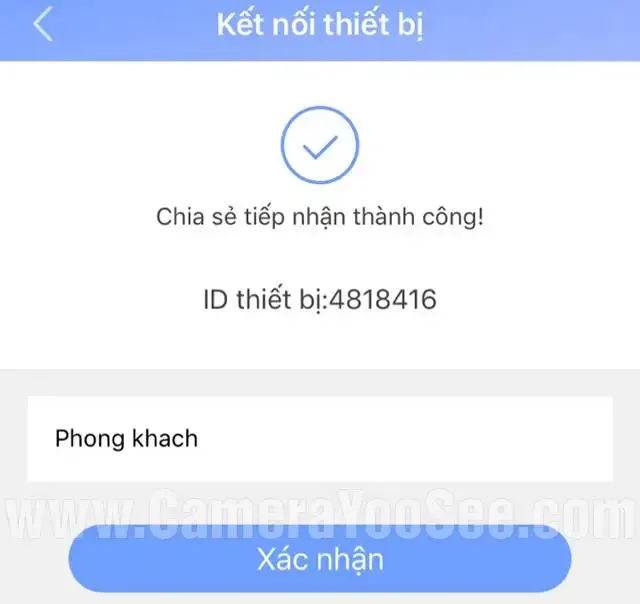Thông báo kết nối thiết bị thành công trong quy trình cài đặt camera Yoosee trên điện thoại khác
