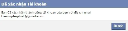 Thông báo tạo tài khoản Facebook thành công sau khi xác nhận email
