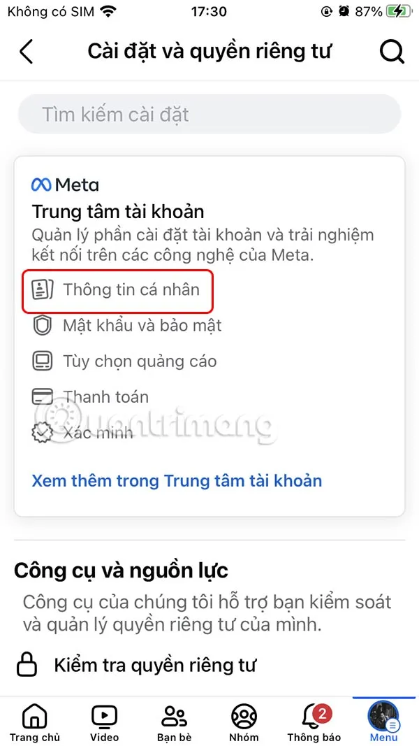 Thông tin cá nhân Facebook