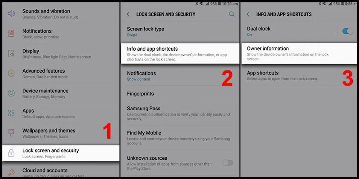 Thông tin chủ sở hữu trong cài đặt màn hình khóa Samsung Android 7