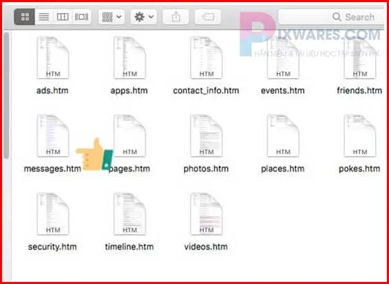 Thư mục HTML chứa tin nhắn đã giải nén sau khi tải bản sao dữ liệu Facebook