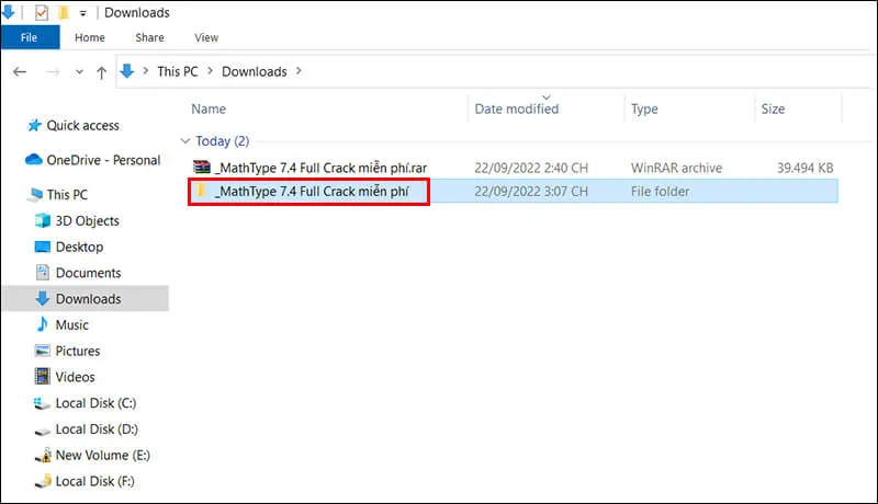 Thư mục MathType sau khi đã được giải nén thành công